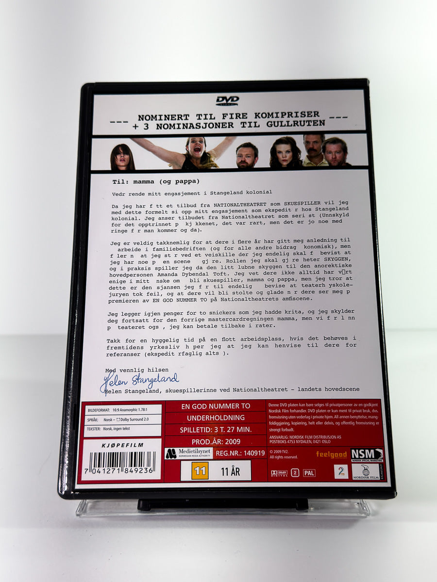 Bakside av cover til En god nummer to, brukt original DVD hos Brukbar Film