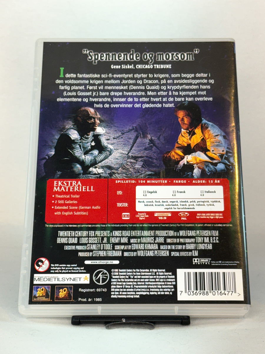 Bakside av DVD-cover til Enemy Mine, bruktfilm hos nettbutikken Brukbar Film