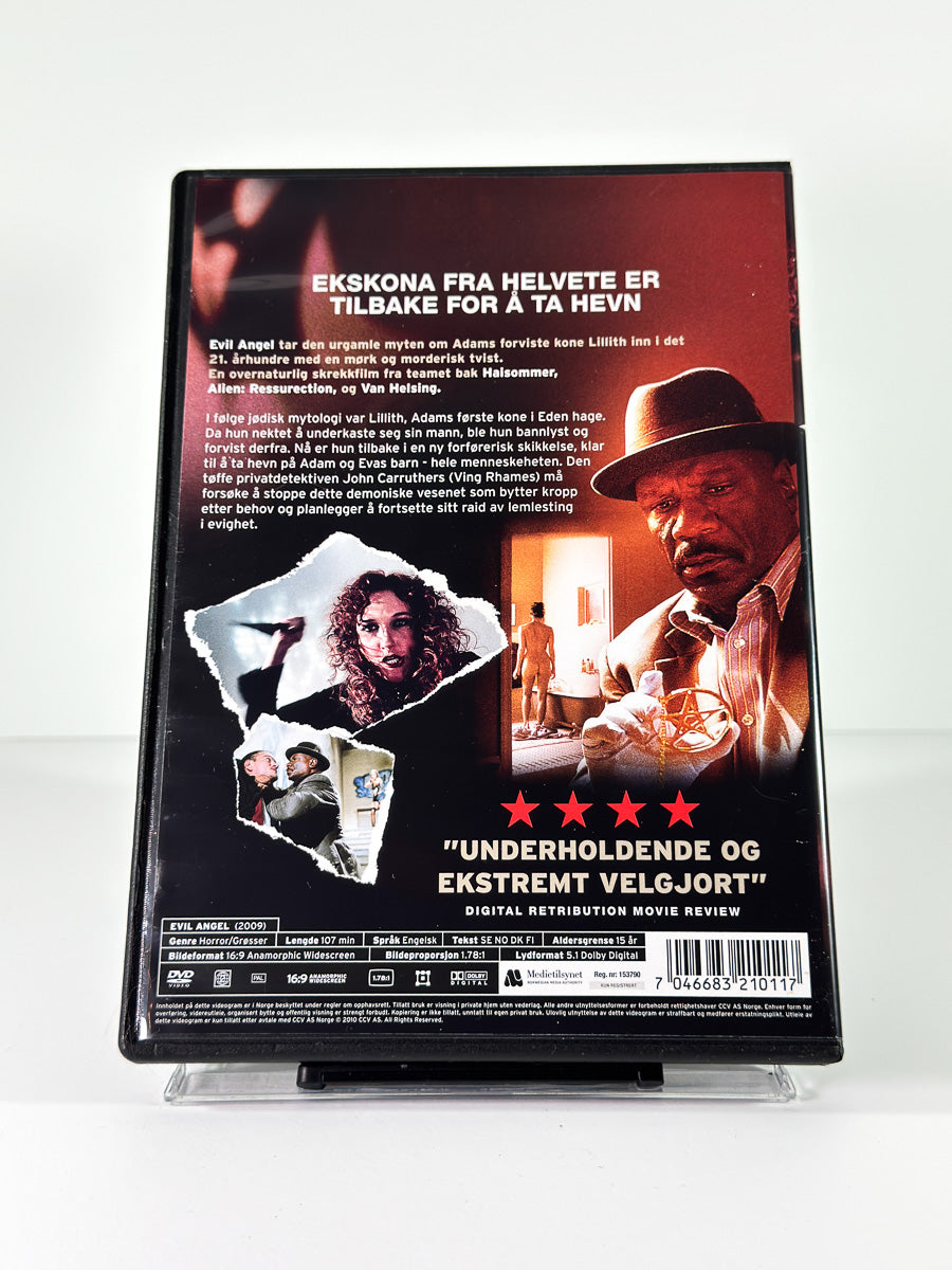 Bakside av cover til Evil Angel, brukt original DVD hos Brukbar Film