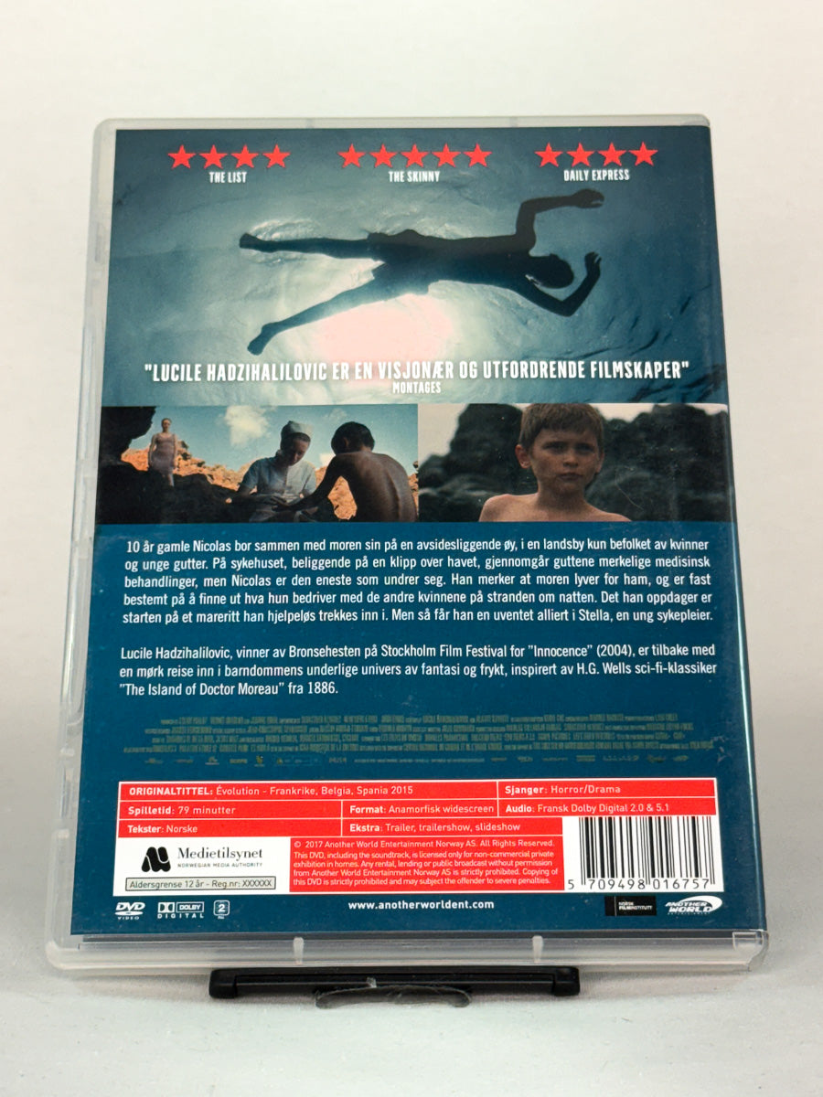 Bakside av DVD-cover til Evolution – mystisk og visuelt slående brukt sci-fi-film på DVD fra Brukbar Film.