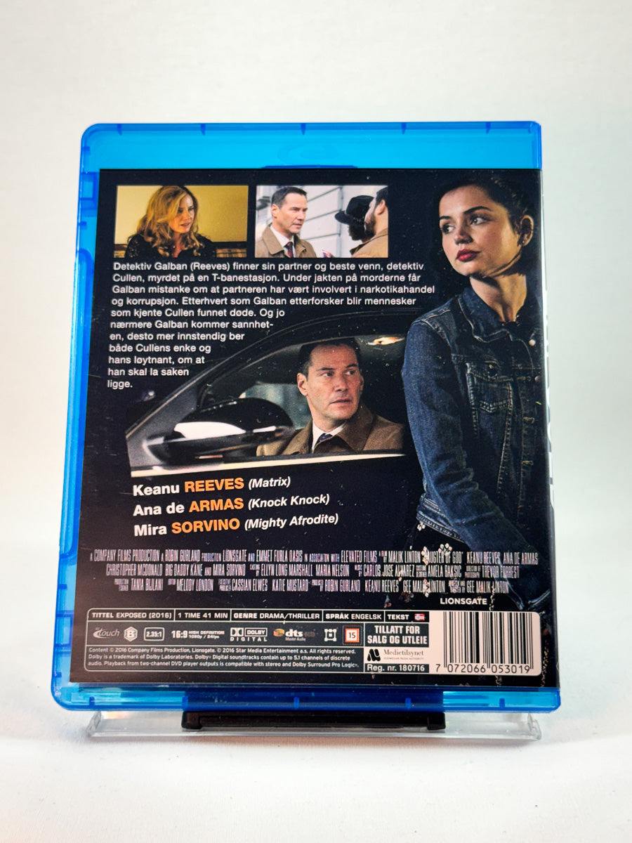 Bakside av cover til Exposed, brukt Blu-ray hos Brukbar Film