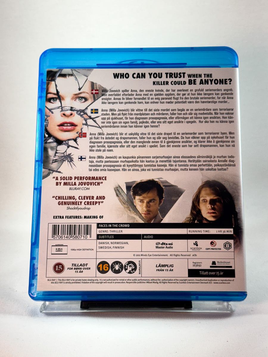Bakside av cover til Faces in the Crowd, brukt Blu-ray hos Brukbar Film