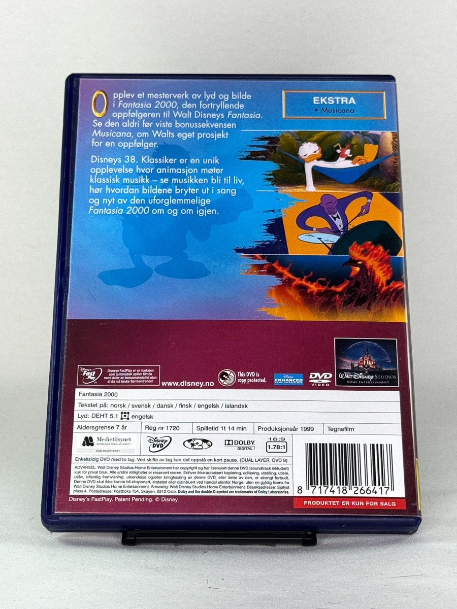DVD-bakside til filmen Fantasia 2000
Baksiden viser info, spesifikasjoner og eventuell ekstratekst – produktbilde fra nettbutikken Brukbar Film