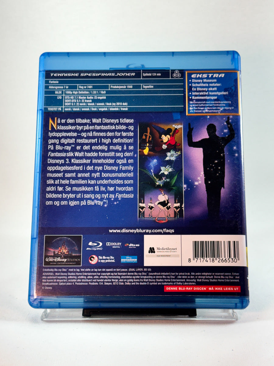 Fantasia – bakside av Blu-ray-cover, tidløs animasjonsklassiker fra Disney, bruktfilm hos Brukbar Film