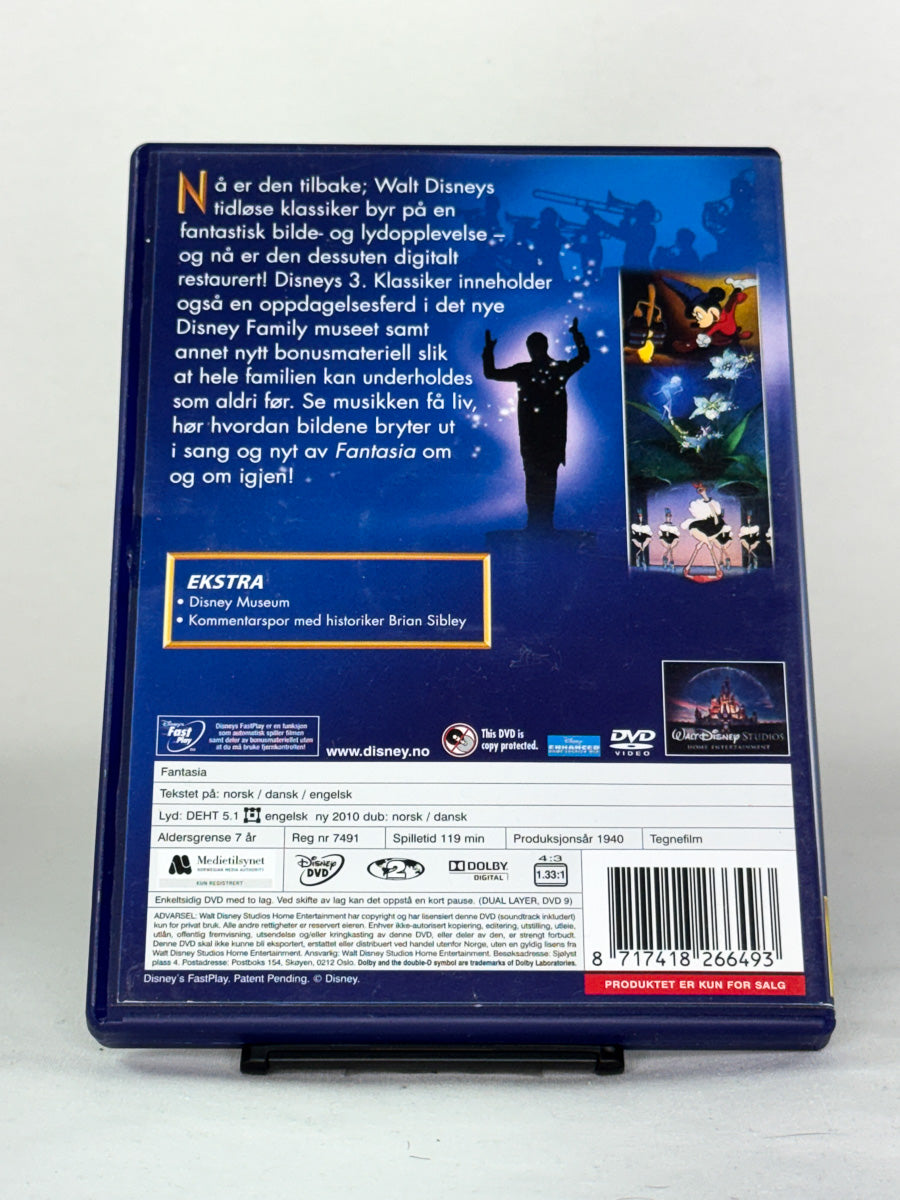 DVD-bakside til filmen Fantasia
Baksiden viser info, spesifikasjoner og eventuell ekstratekst – produktbilde fra nettbutikken Brukbar Film