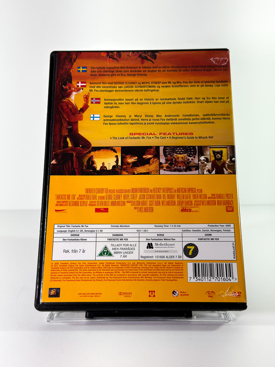 Bakside av cover til Fantastic Mr. Fox, bruktfilm på DVD hos Brukbar Film