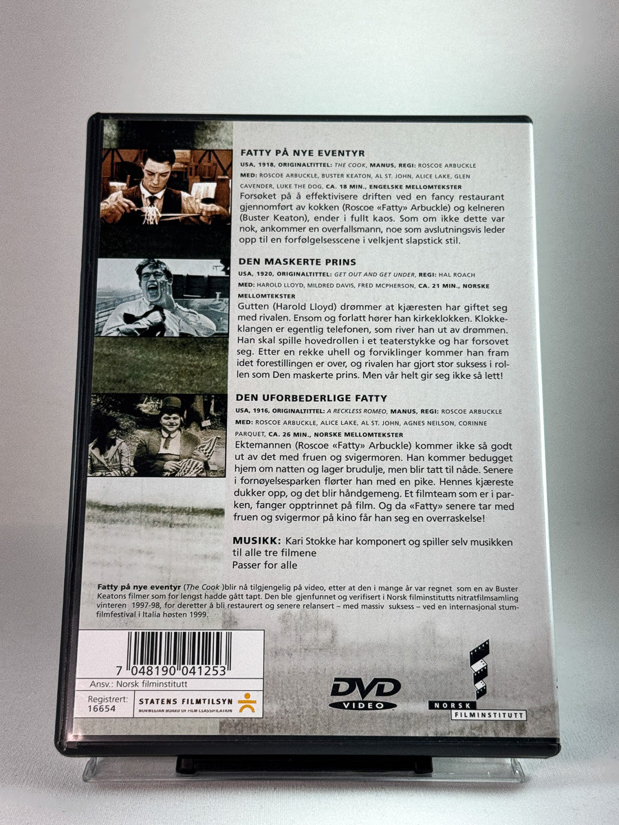 Bakside av cover til Fatty på nye eventyr, bruktfilm hos nettbutikken Brukbar Film