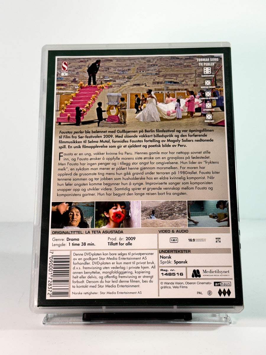 Bakside av cover til faustas perler, brukt original DVD hos Brukbar Film