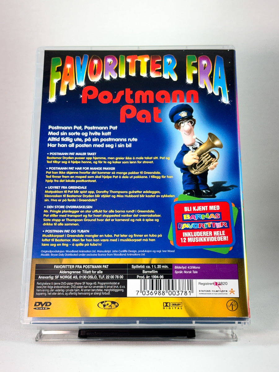 Bakside av DVD-cover til Favoritter fra Postmann Pat, bruktfilm hos nettbutikken Brukbar Film