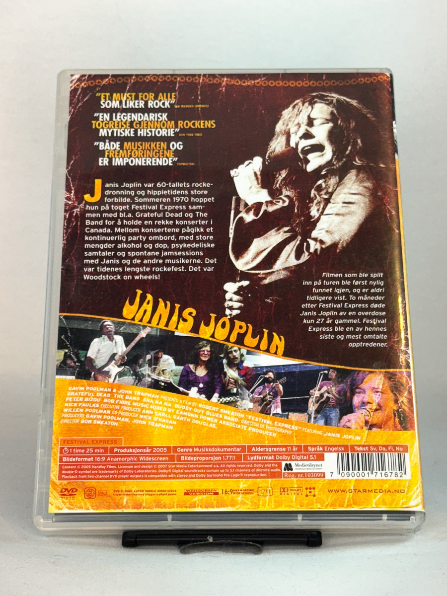 Bakside av DVD-cover til Festival Express, brukt DVD hos Brukbar Film
