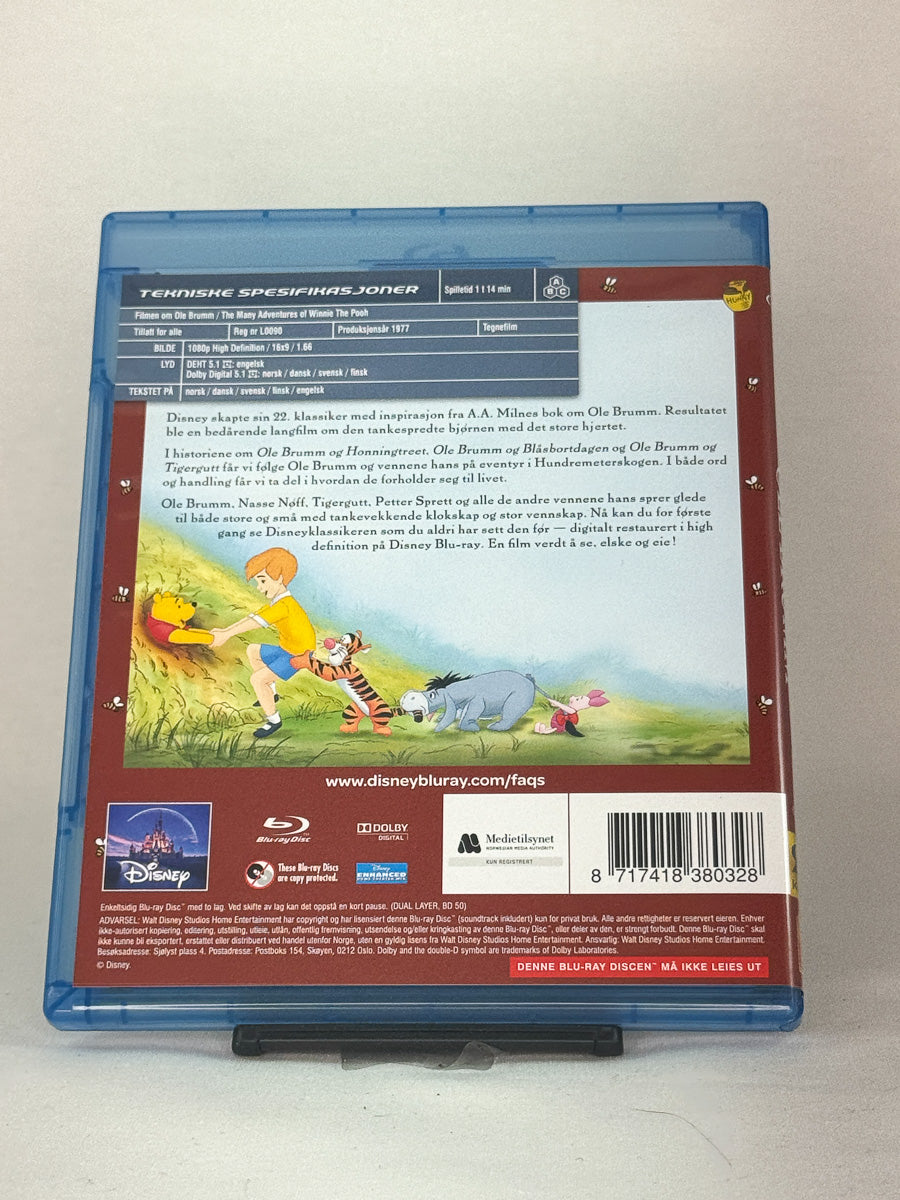 Bakside av Blu-ray-cover for Filmen om Ole Brumm – brukt original Disney barnefilm på Blu-ray, tilgjengelig hos Brukbar Film