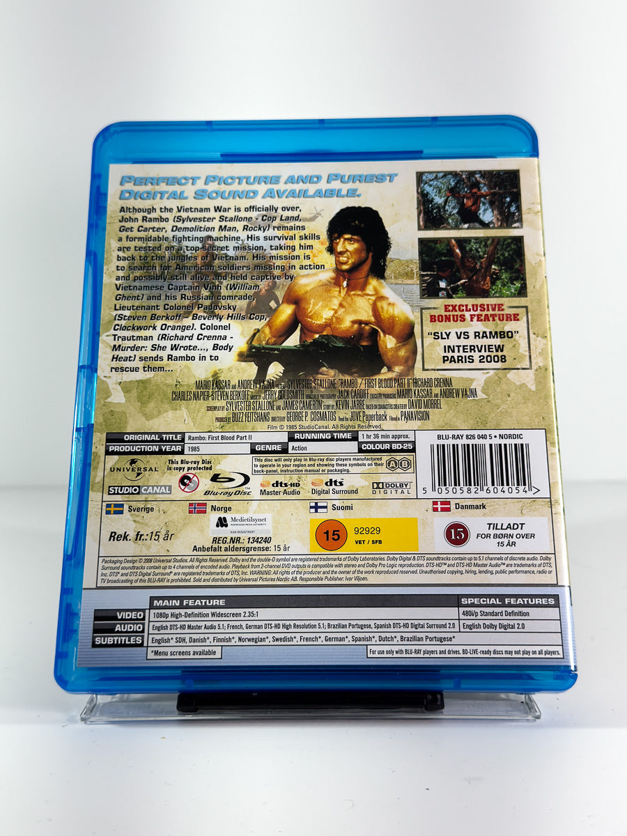 Bakside av cover til Rambo: First Blood Part II på Blu-ray