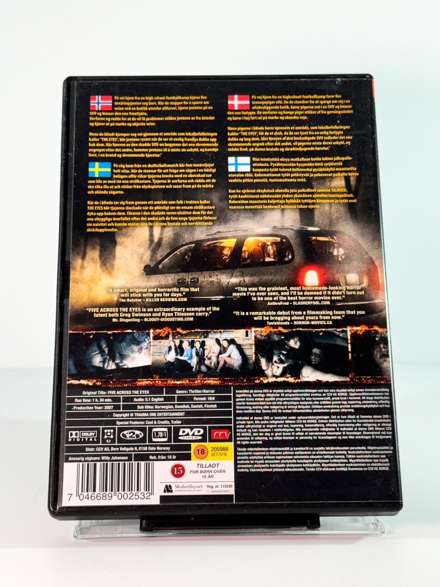Bakside av cover til five across the eyes, bruktfilm hos nettbutikken Brukbar Film