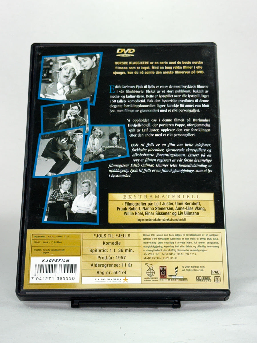 DVD-bakside til filmen Fjols til fjells
Baksiden viser info, spesifikasjoner og eventuell ekstratekst – produktbilde fra nettbutikken Brukbar Film