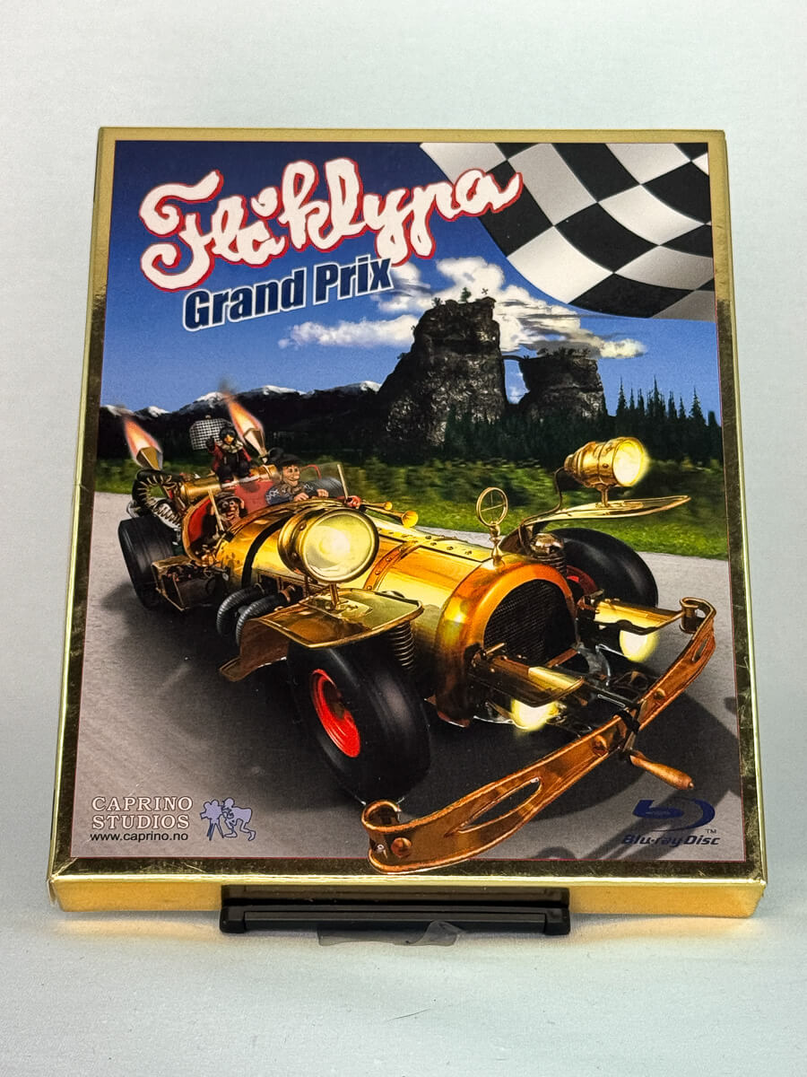 Forside av Blu-ray-cover til Flåklypa Grand Prix – norsk animasjonsklassiker tilgjengelig som brukt film hos Brukbar Film