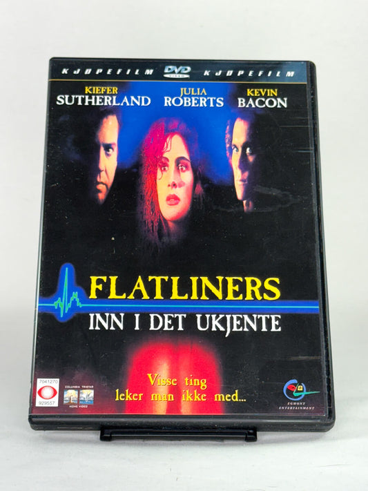 Brukt DVD-film Flatliners – Inn i det ukjente – forside av originalt filmcover, brukt thriller på DVD fra Brukbar Film