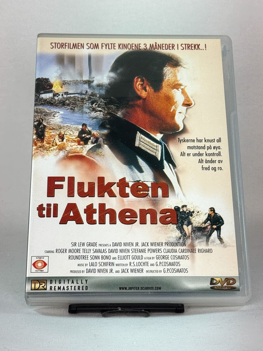 Forside av DVD-cover til Flukten til Athena, bruktfilm hos nettbutikken Brukbar Film