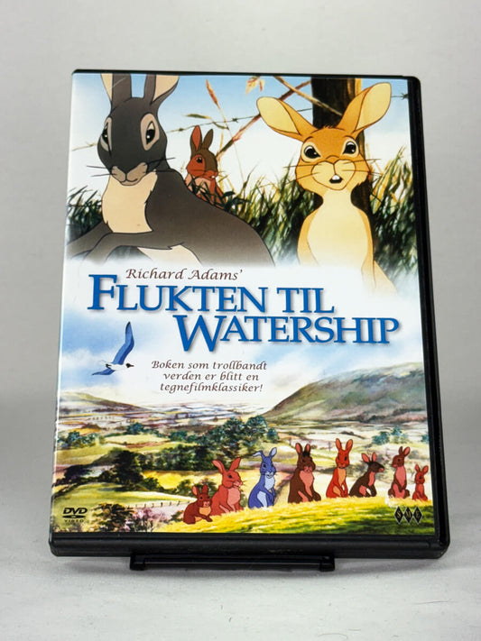 Forside av brukt DVD-cover til Flukten til Watership – klassisk animasjonsfilm på DVD fra Brukbar Film