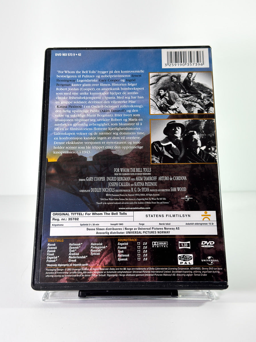 Bakside av cover til For Whom the Bell Tolls, bruktfilm på DVD hos Brukbar Film