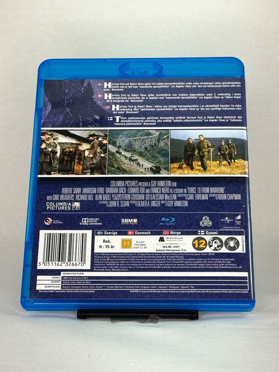 Bakside av Blu-ray-cover til Force 10 from Navarone – brukt originalfilm med action og spenning, tilgjengelig hos Brukbar Film