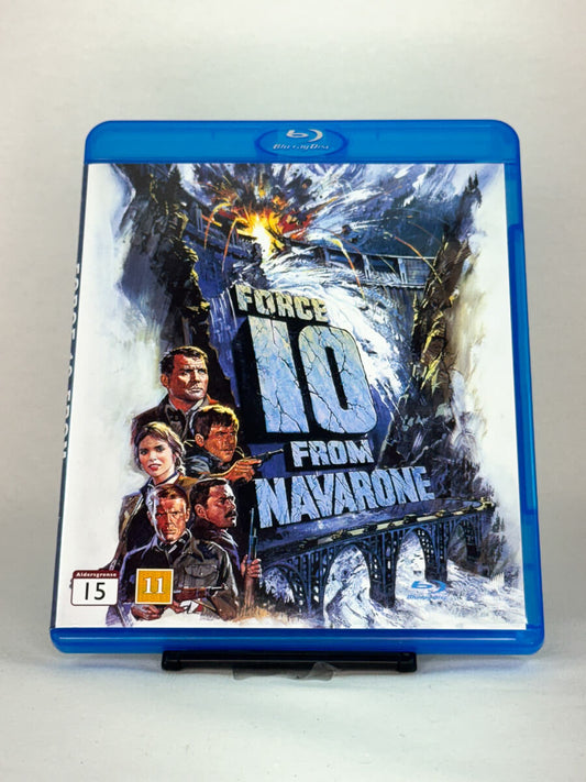 Forside av Force 10 from Navarone Blu-ray-cover – brukt krigsfilmklassiker med storslått eventyr, hos Brukbar Film