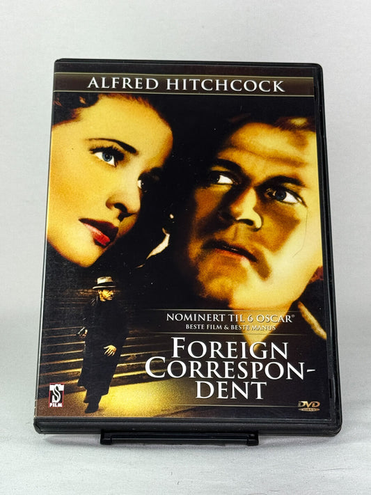 Brukt DVD-film Foreign Correspondent – forside av filmcover, Oscar-nominert Hitchcock-spionthriller hos Brukbar Film.