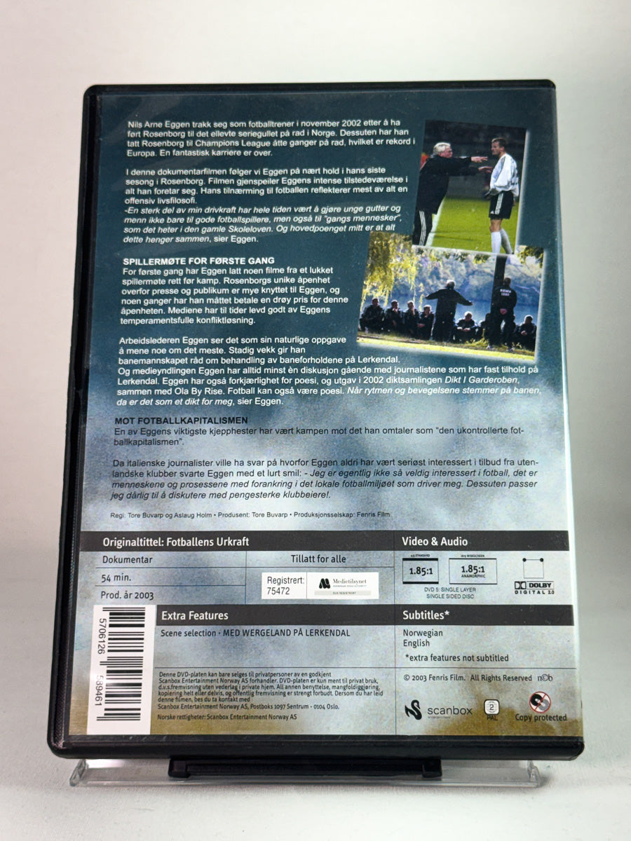 Bakside av Fotballens Urkraft på DVD, second hand dokumentar med teknisk info og beskrivelse hos Brukbar Film