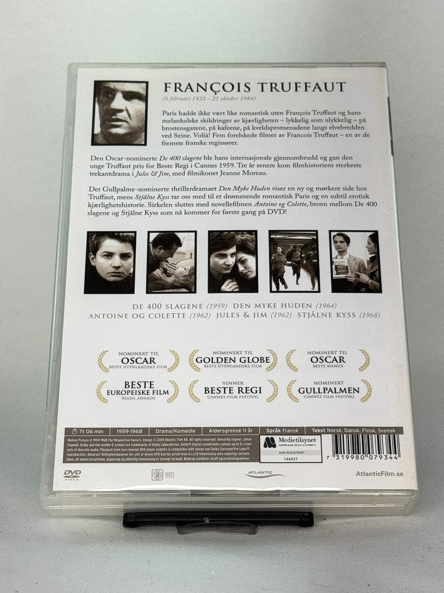 Bakside av DVD-boksen François Truffaut – 5 DVD Collection med fem anerkjente filmer, brukt originalfilm fra Brukbar Film