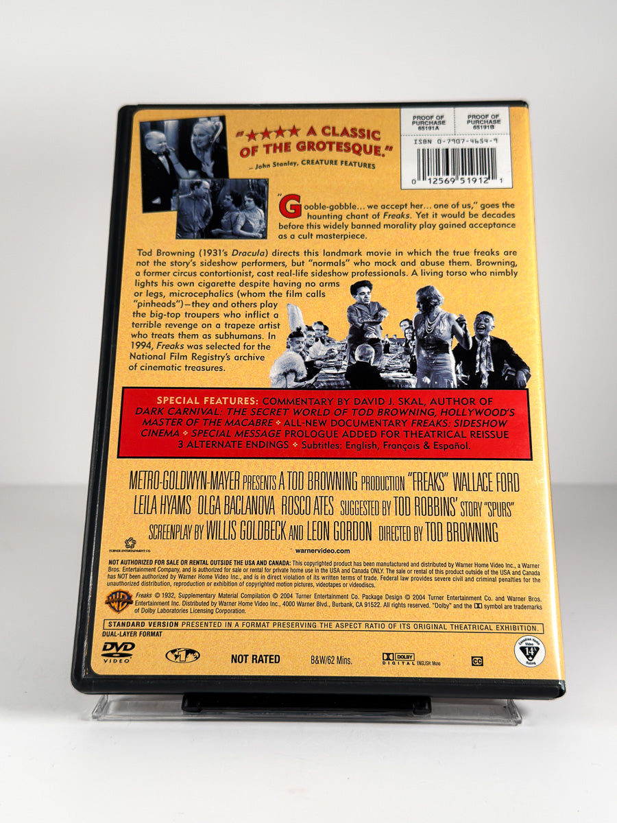 Bakside av cover til Freaks på DVD