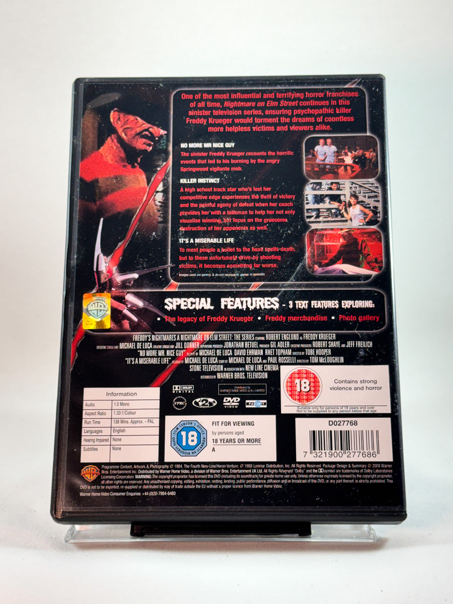 Bakside av cover til Freddy’s Nightmares – Volume 1, bruktfilm hos nettbutikken Brukbar Film
