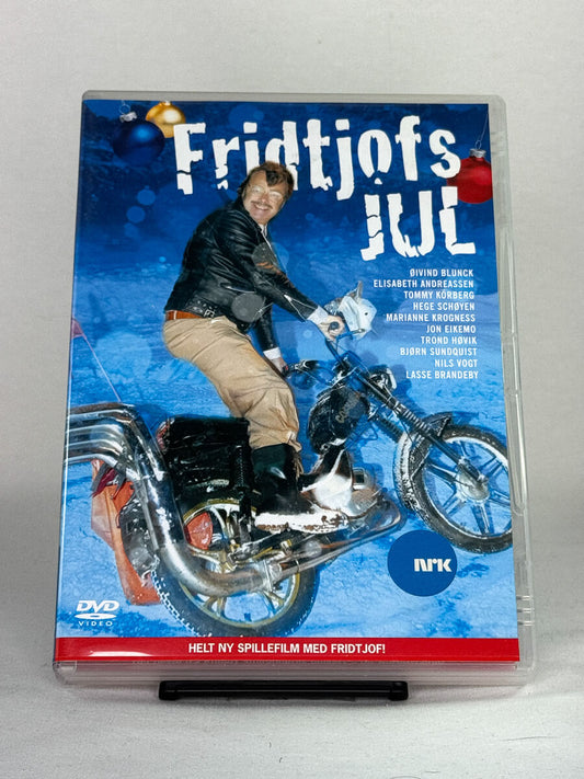 Forside av DVD-cover til Fridtjofs jul – norsk julekomedie med Øivind Blunck, Elisabeth Andreassen og Nils Vogt, produsert av NRK, hos Brukbar Film.