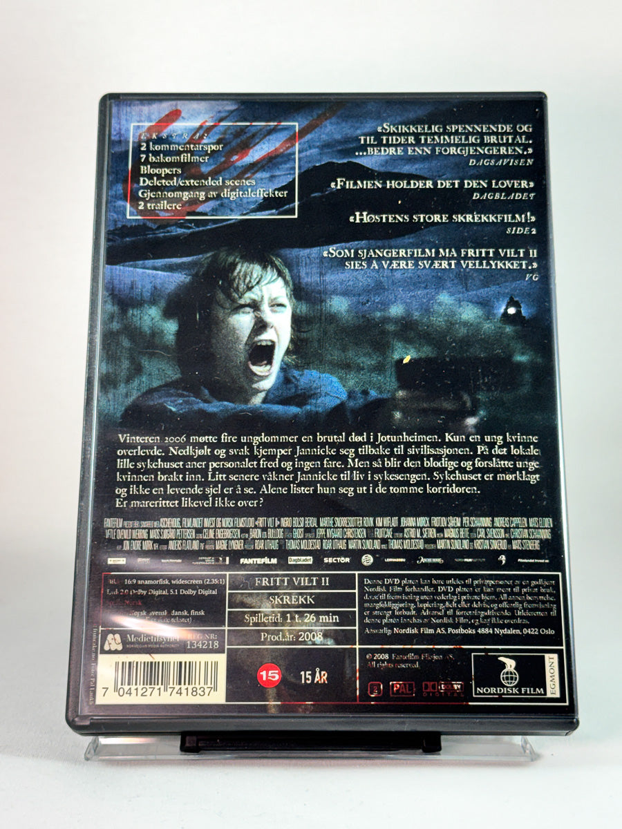 Bakside av DVD-cover til Fritt Vilt II med handling, teknisk info og utgivelsesdetaljer hos Brukbar Film