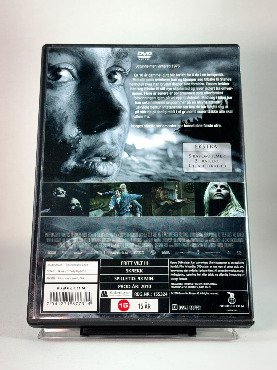 Bakside av DVD-cover for Fritt Vilt 3 – brukt DVD-film med bildeinfo og tekniske detaljer, hos Brukbar Film