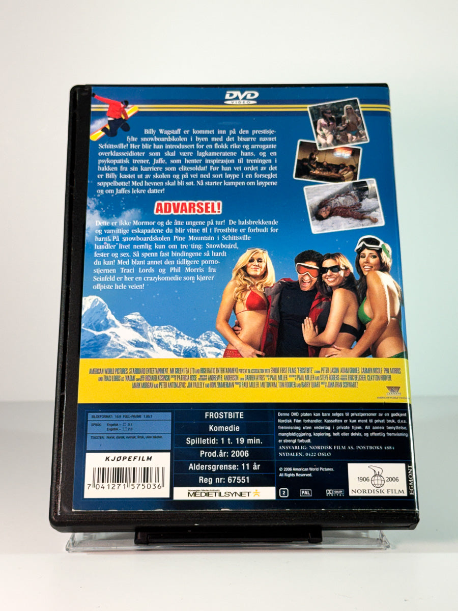 Bakside av cover til Frostbite, bruktfilm hos nettbutikken Brukbar Film 