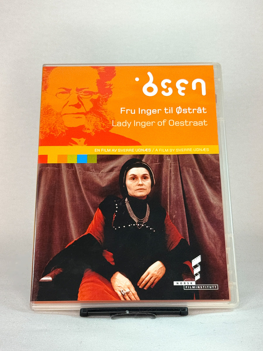 Forside av DVD-en Fru Inger til Østråt (1975) – filmatisering av Henrik Ibsens skuespill, brukt originalfilm på DVD fra Brukbar Film.