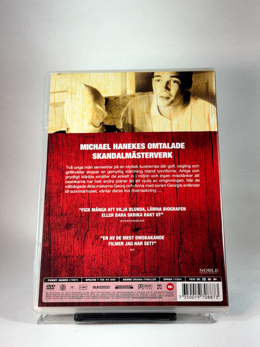 Bakside av cover til Funny Games, brukt DVD hos Brukbar Film