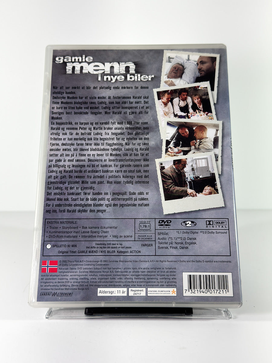 Bakside av cover til Gamle menn i nye biler på DVD