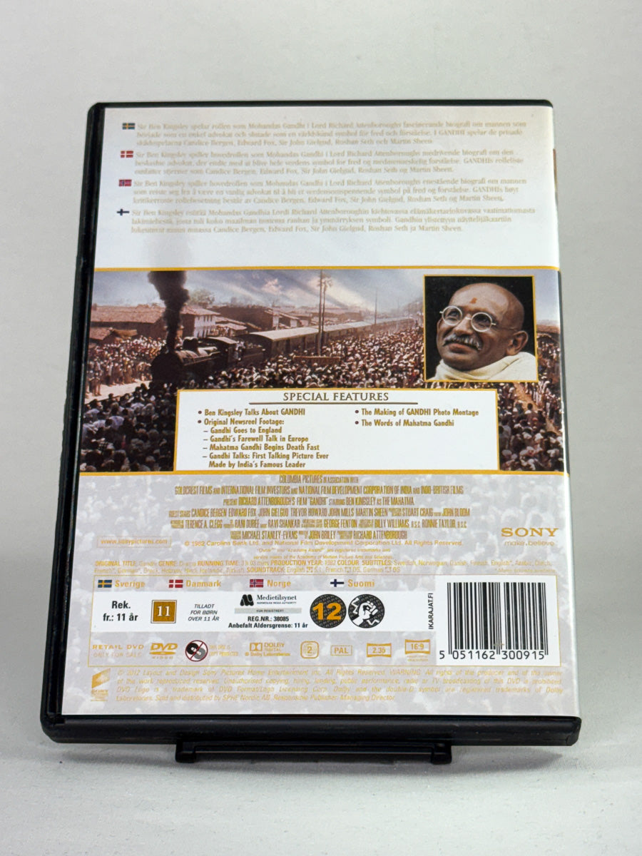 Bakside av Gandhi – gripende og visuelt mektig film om frihetskamp og moral, brukt DVD fra Brukbar Film.