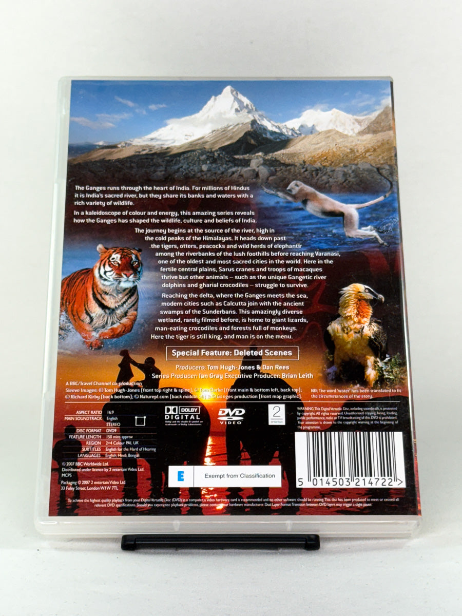 Bakside av DVD-cover til Ganges – BBCs vakre dokumentarserie om Ganges-elven og dens betydning for India – brukt DVD-utgave hos Brukbar Film.
