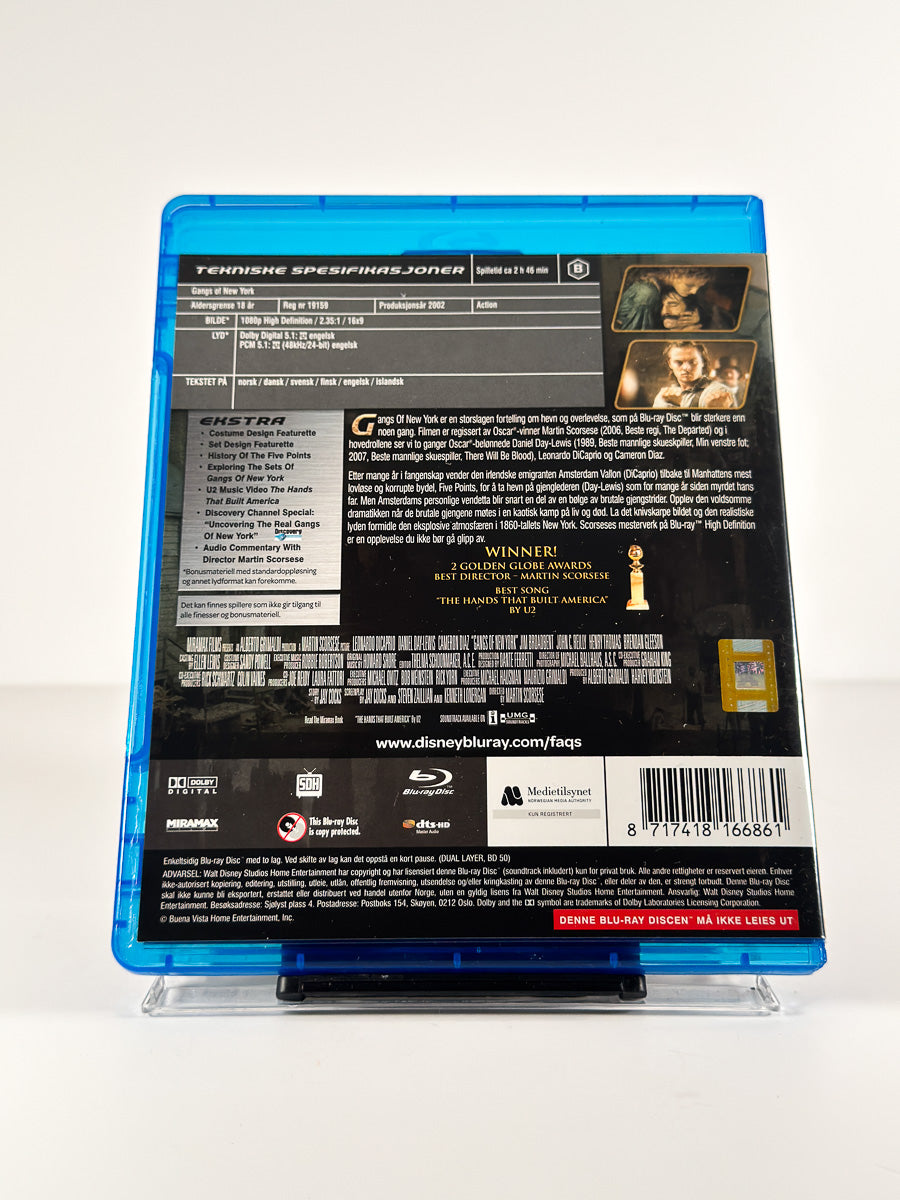 Bakside av cover til Gangs of New York på Blu-ray