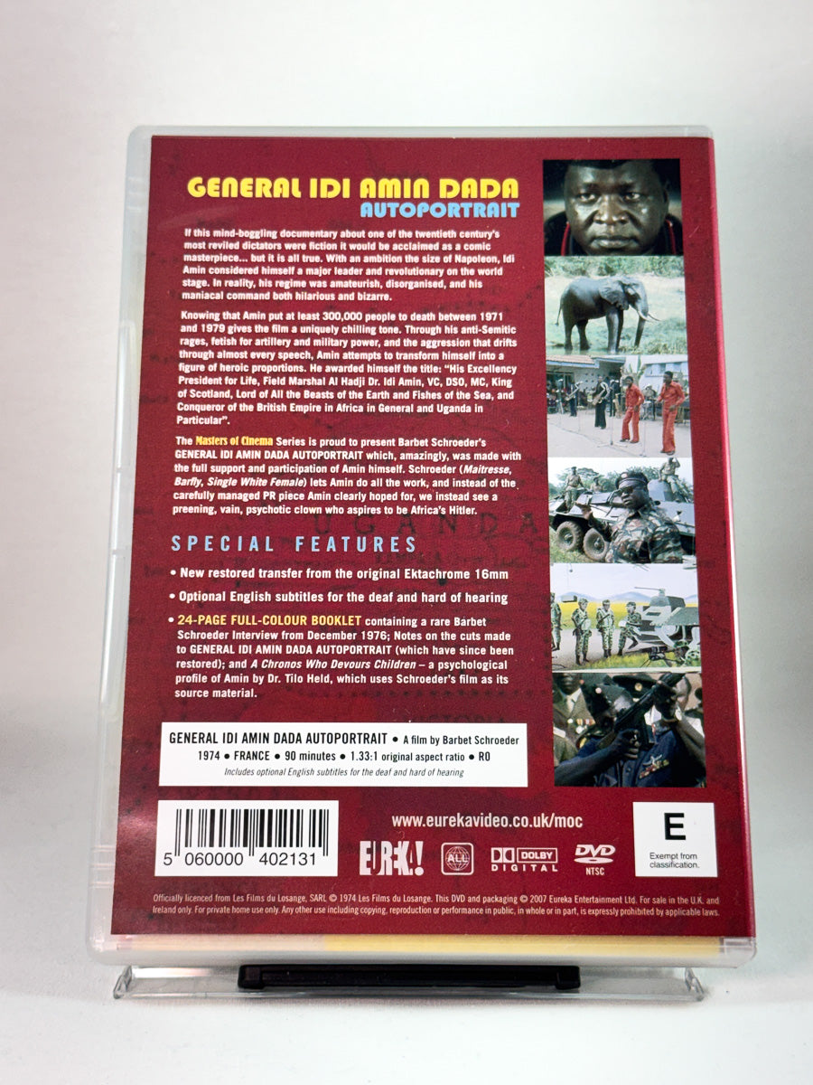 Bakside av cover til General Idi Amin Dada Autoportrait, brukt original DVD hos Brukbar Film