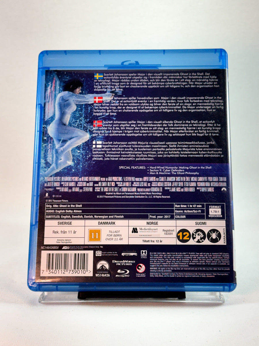 Bakside av cover til Ghost in the Shell, brukt Blu-ray hos Brukbar Film