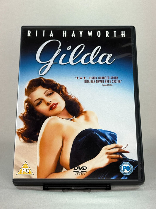 Forside av brukt DVD Gilda – klassisk film noir med Rita Hayworth, original brukt DVD fra Brukbar Film