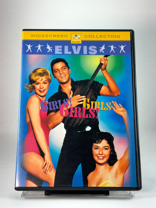 Forside av DVD-cover til Girls! Girls! Girls! med Elvis Presley, brukt musikal- og komediefilm på DVD hos Brukbar Film