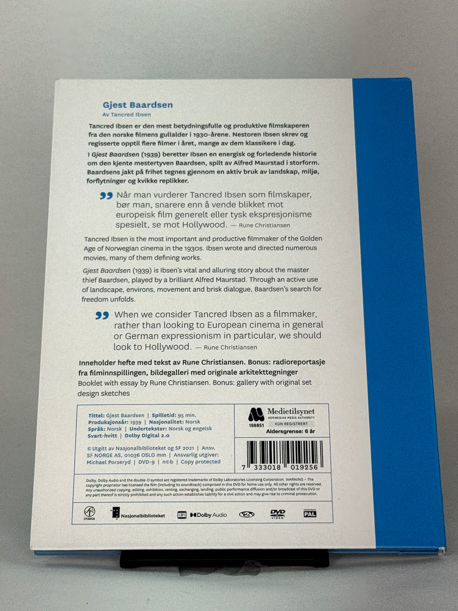 Bakside av DVD-cover for Gjest Baardsen – brukt norsk klassisk film på DVD, originalutgivelse tilgjengelig hos Brukbar Film