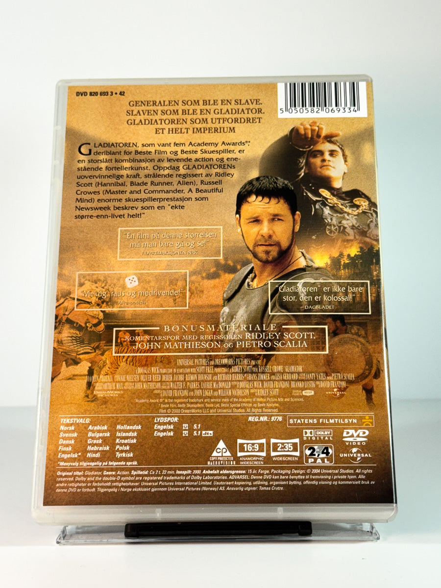 Bakside av cover til Gladiator, bruktfilm hos nettbutikken Brukbar Film