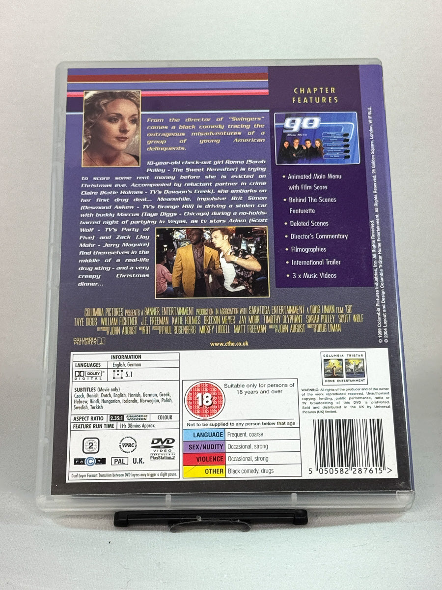 Bakside av DVD-cover til Go, bruktfilm hos nettbutikken Brukbar Film