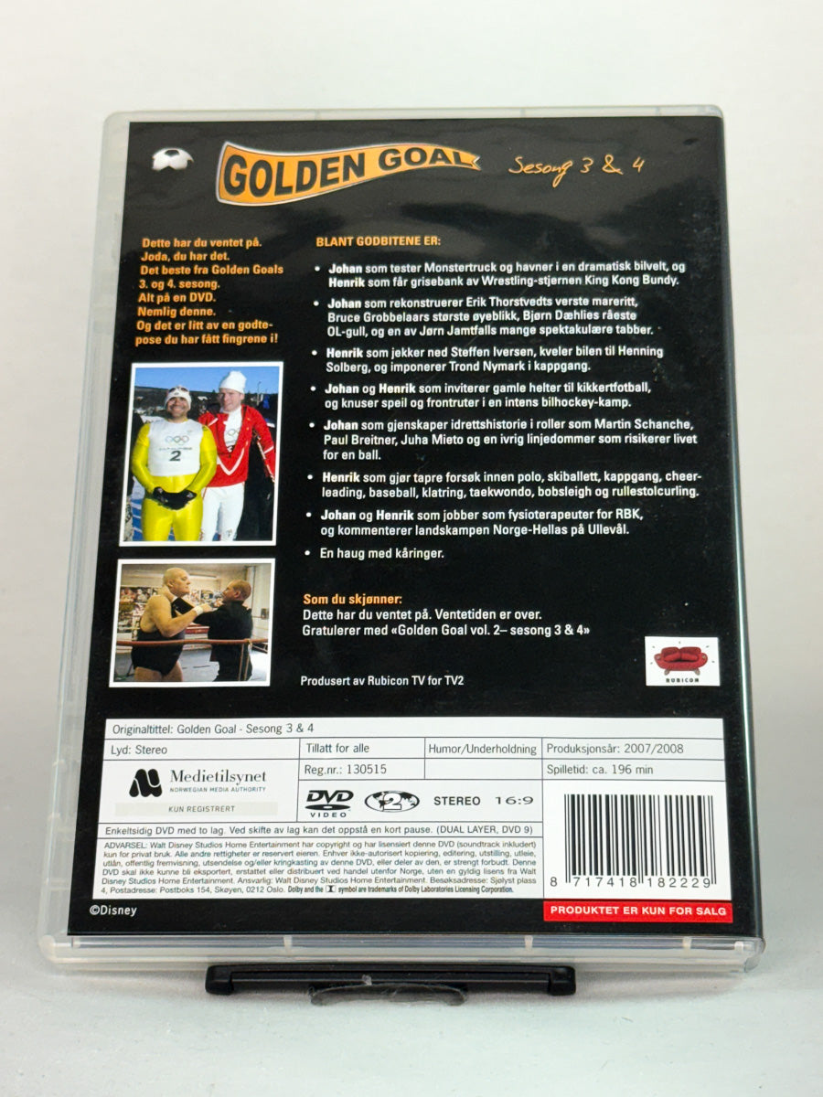 Bakside av DVD-cover til Golden Goal – Sesong 3 & 4 – over tre timer med høydepunkter, brukt originalserie på DVD hos Brukbar Film