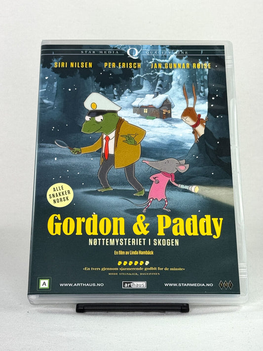 Brukt DVD-film Gordon & Paddy – Nøttemysteriet i skogen – forside av filmcover, kjøp originale brukte DVD og Blu-ray hos Brukbar Film