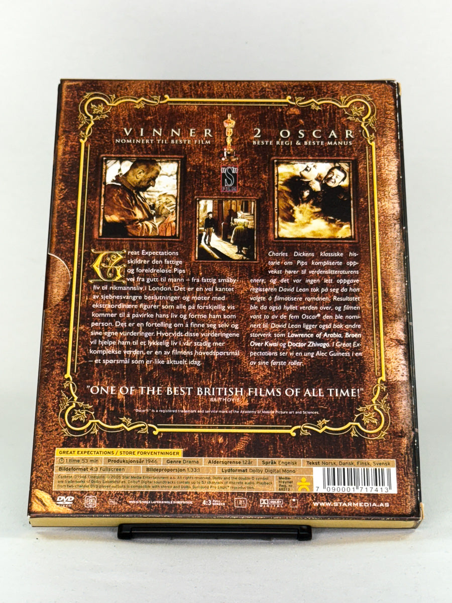 Bakside av DVD-cover for filmen Great Expectations – brukt originalfilm på DVD, klassiker tilgjengelig hos Brukbar Film